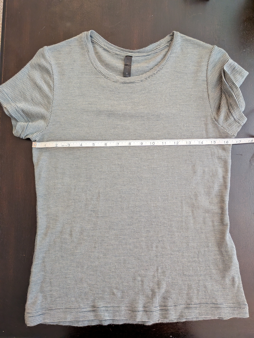 100% merino wool striped crewneck tee - Gray/green - Picture 3 of 5